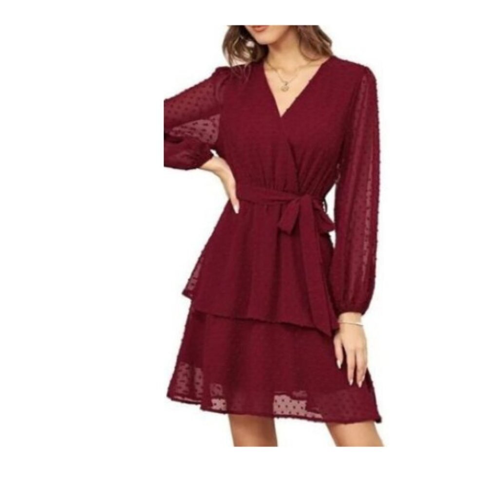 Grace Karin Swiss Dot Long Sheer Sleeve Dress  S XL